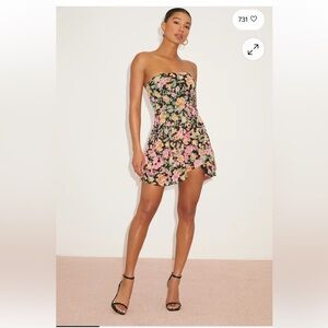 Lulu's Black and Pink Floral Strapless Dress